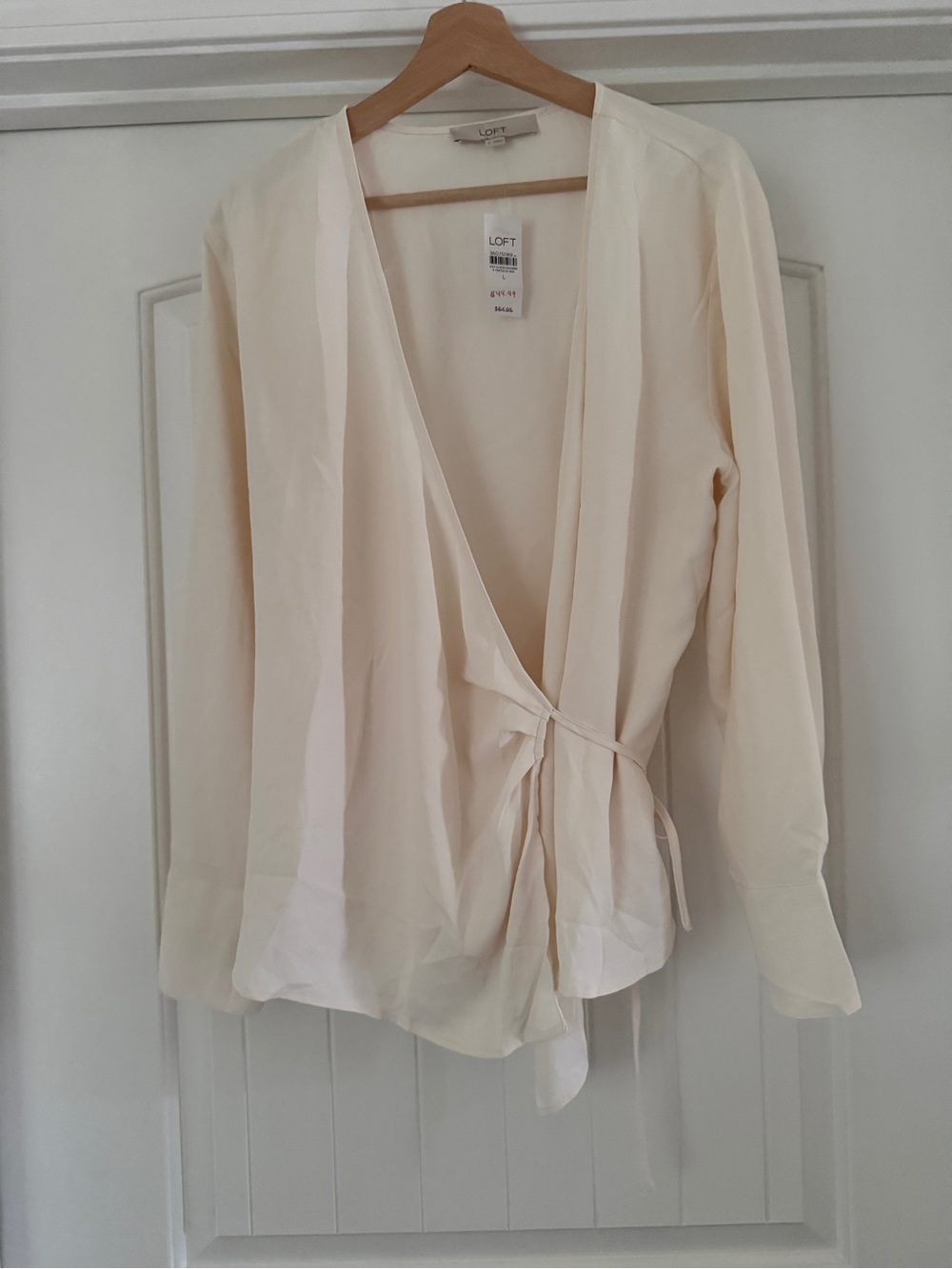 LOFT Cream Wrap Blouse - Self-Tie V-Neck